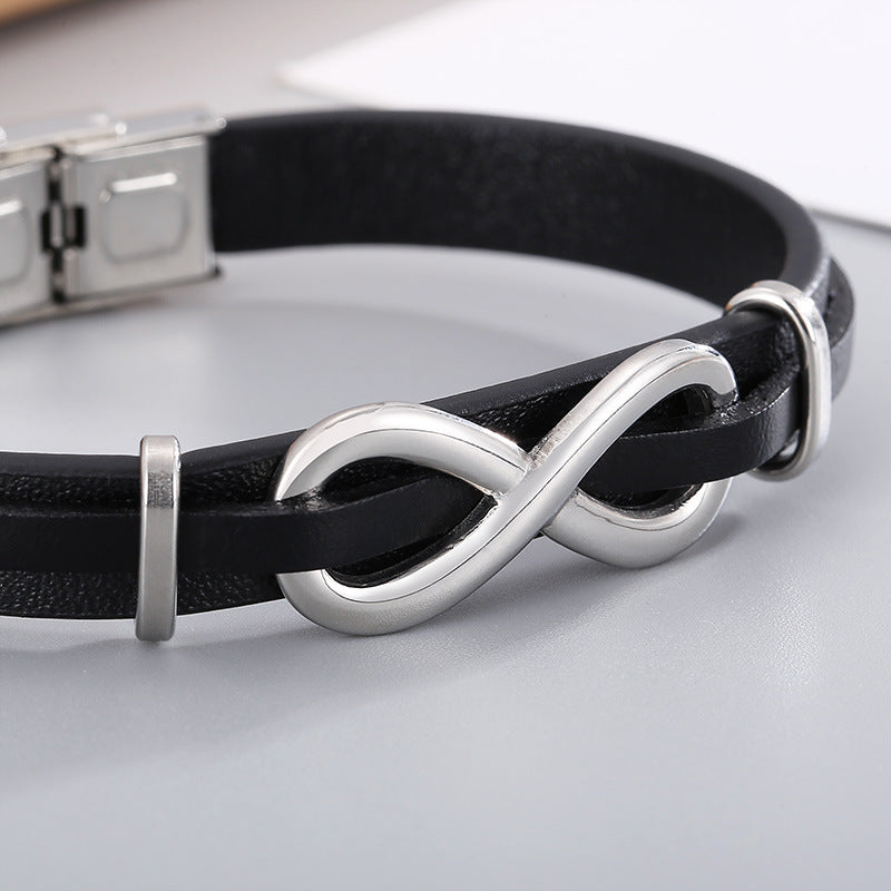 Planderful Leather Bracelet For Men Punk Woven 8 Shape