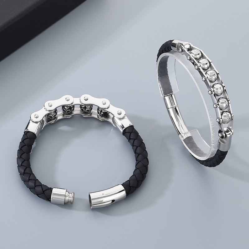 Planderful Retro Skull Leather Bracelet For Men Bold Style