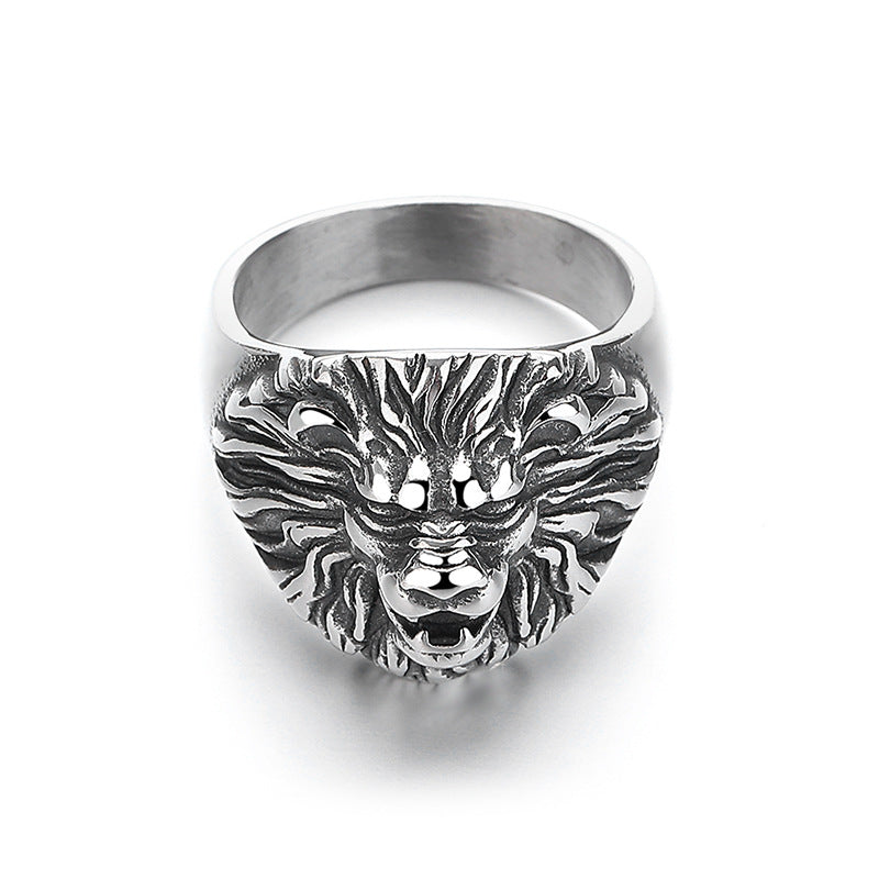Steel Ring – Statement Lion King Carved Mens Ring