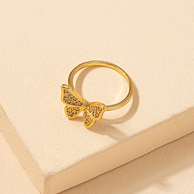 Diamond Butterfly Delight Ring - Elegant Copper Zircon Jewelry