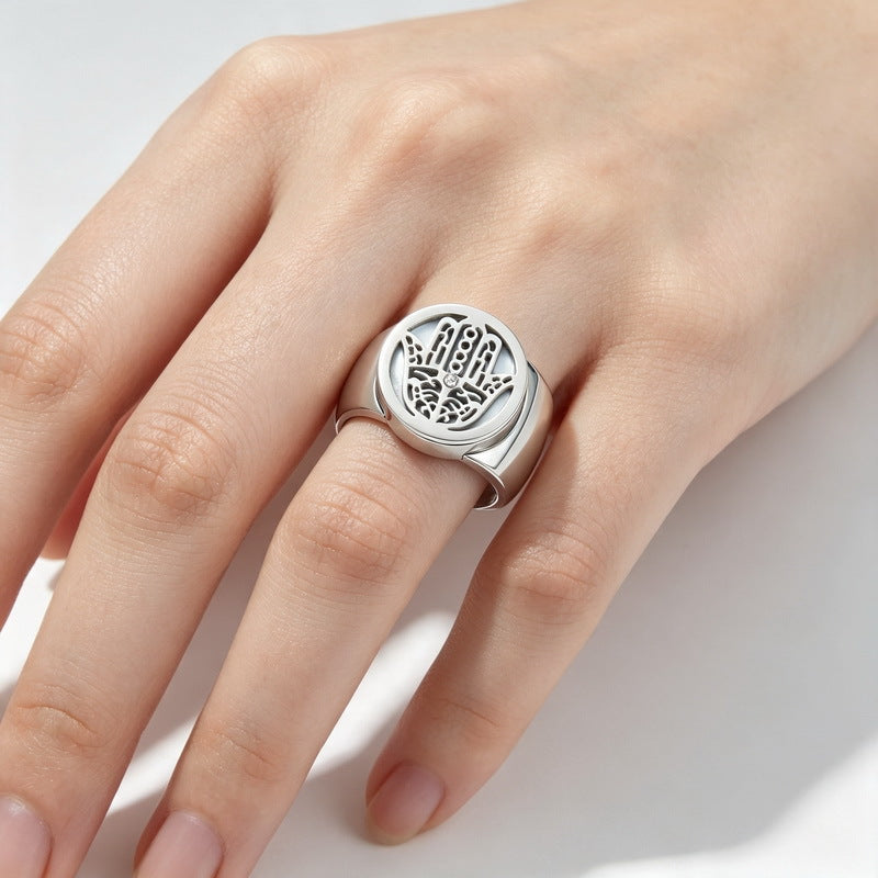 Fatima Hand Hollow Fritillary Bottom Wide Edition Ring Tree Of Life Roman Scale