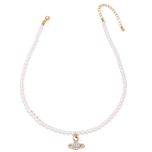 Extravagant Planet Pendant with French Vintage Pearl Necklace - Vienna Verve Collection