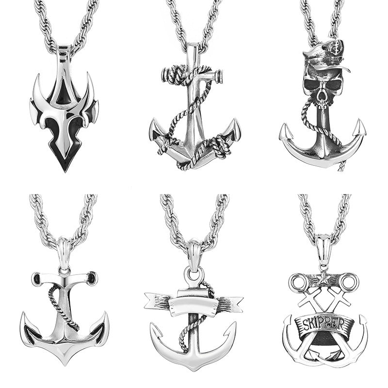 Pirate Anchor Skull Pendant for Men with Stainless Steel Chain