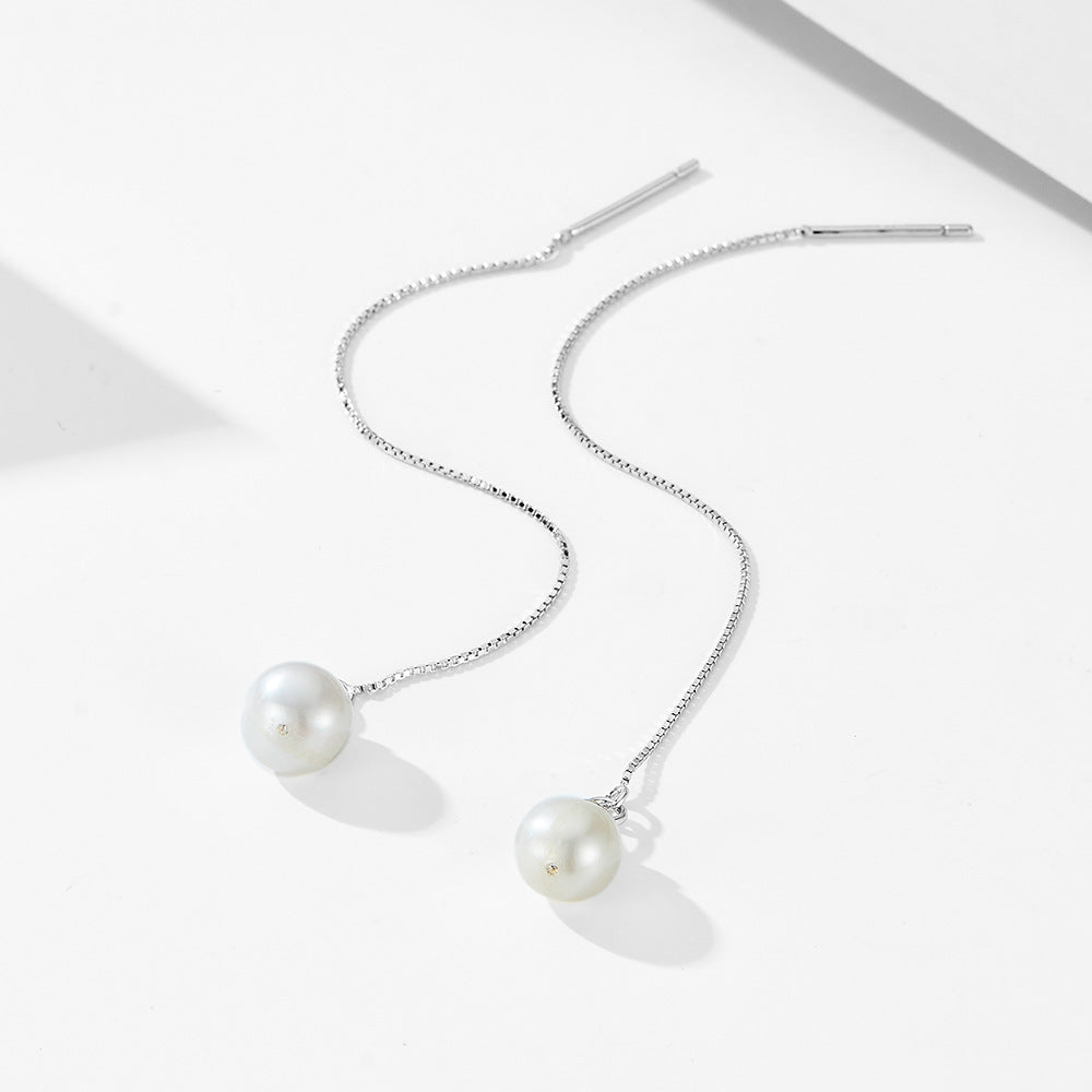 Sterling Silver Fringed Natural Pearl Pendant Earrings Long Chain Planderful Jewelry For Elegant Women