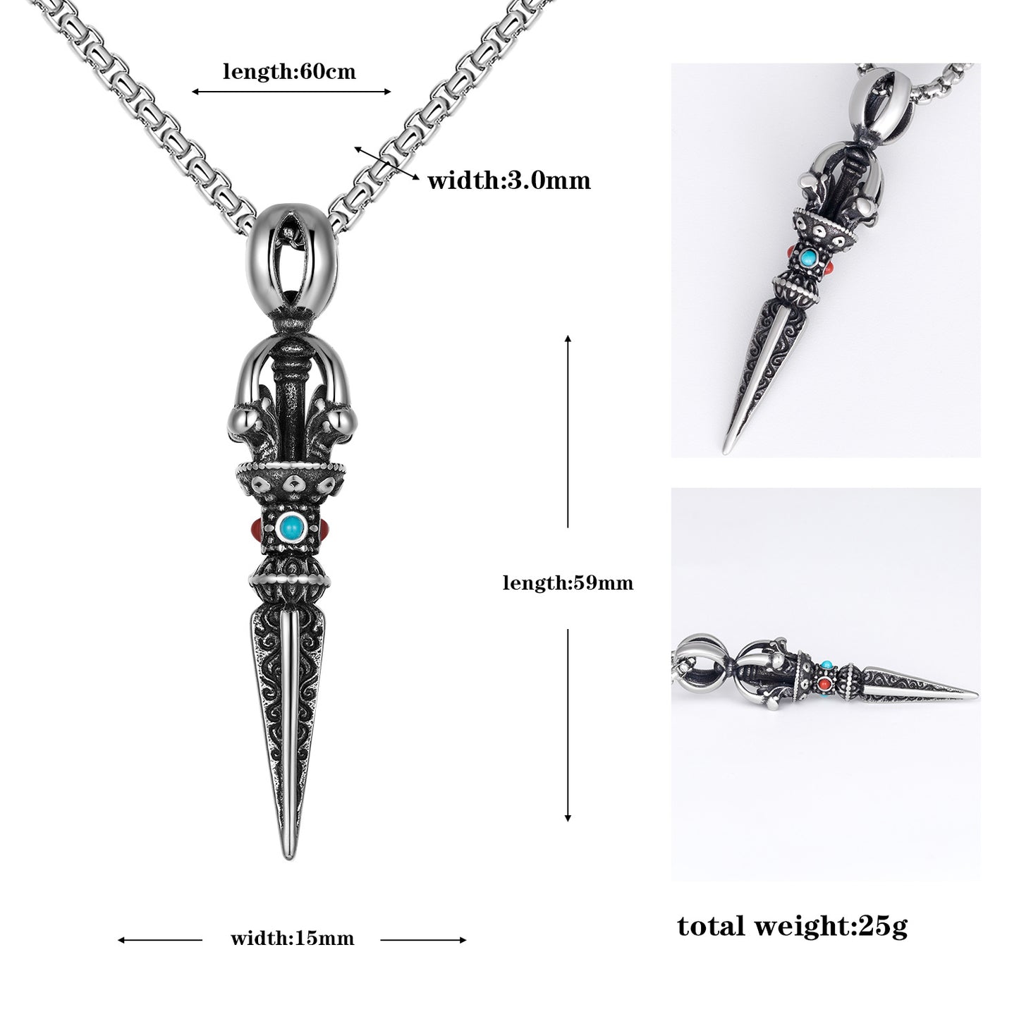 Steel Necklace - Vintage Vajra Pendant for Men
