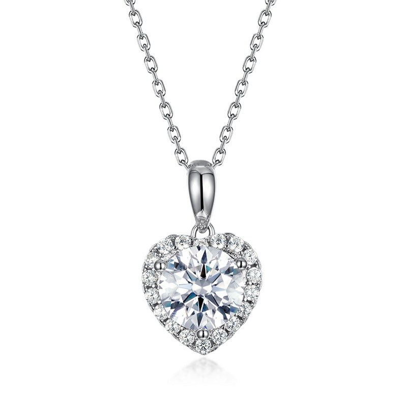 S925 Sterling Silver Moissanite Heart Pendant Necklace