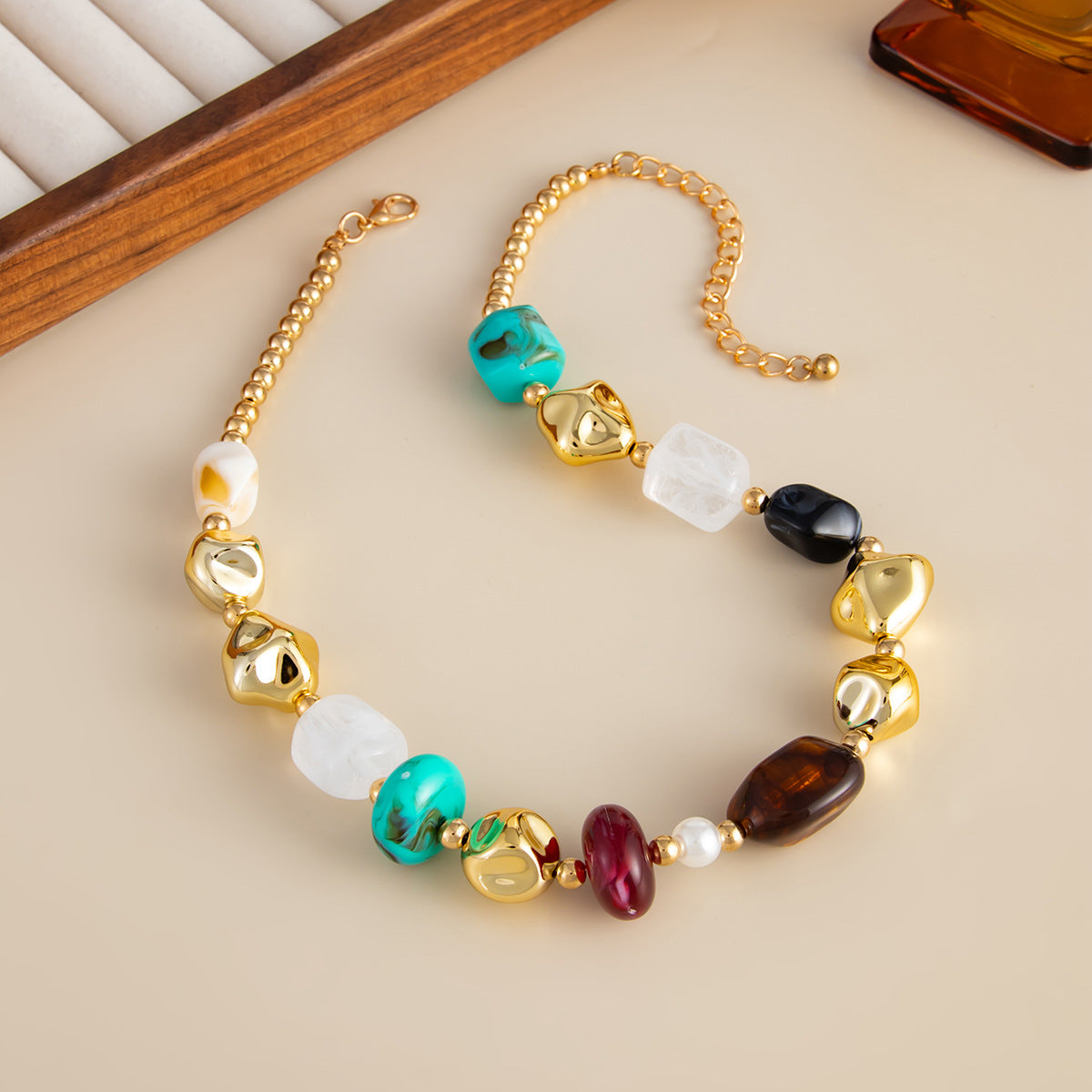 Ethnic Style Smudged Irregular Beaded Retro Maillard Collarbone Imitation Pearl Necklace