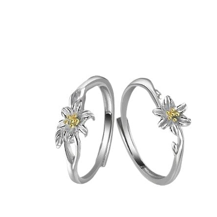 Planderful Sterling Silver Lily Couple Ring For Women And Men Adjustable Size High End Pair Jewelry