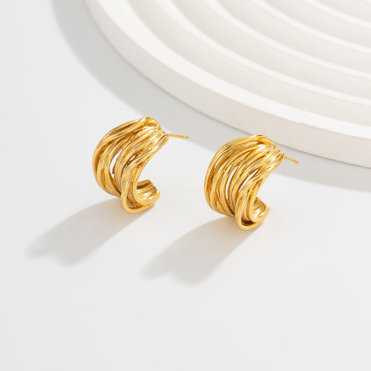 Geometric Stainless Steel Stud Earrings Multi Layer Weave Statement By Planderful Vienna Verve For Trendsetting Women