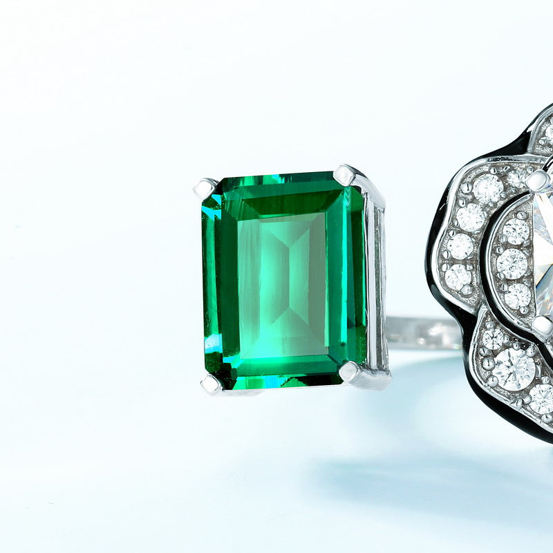Planderful Floral Lab-Grown Emerald Sterling Silver Ring – 7 × 9 mm, 2.22 ct