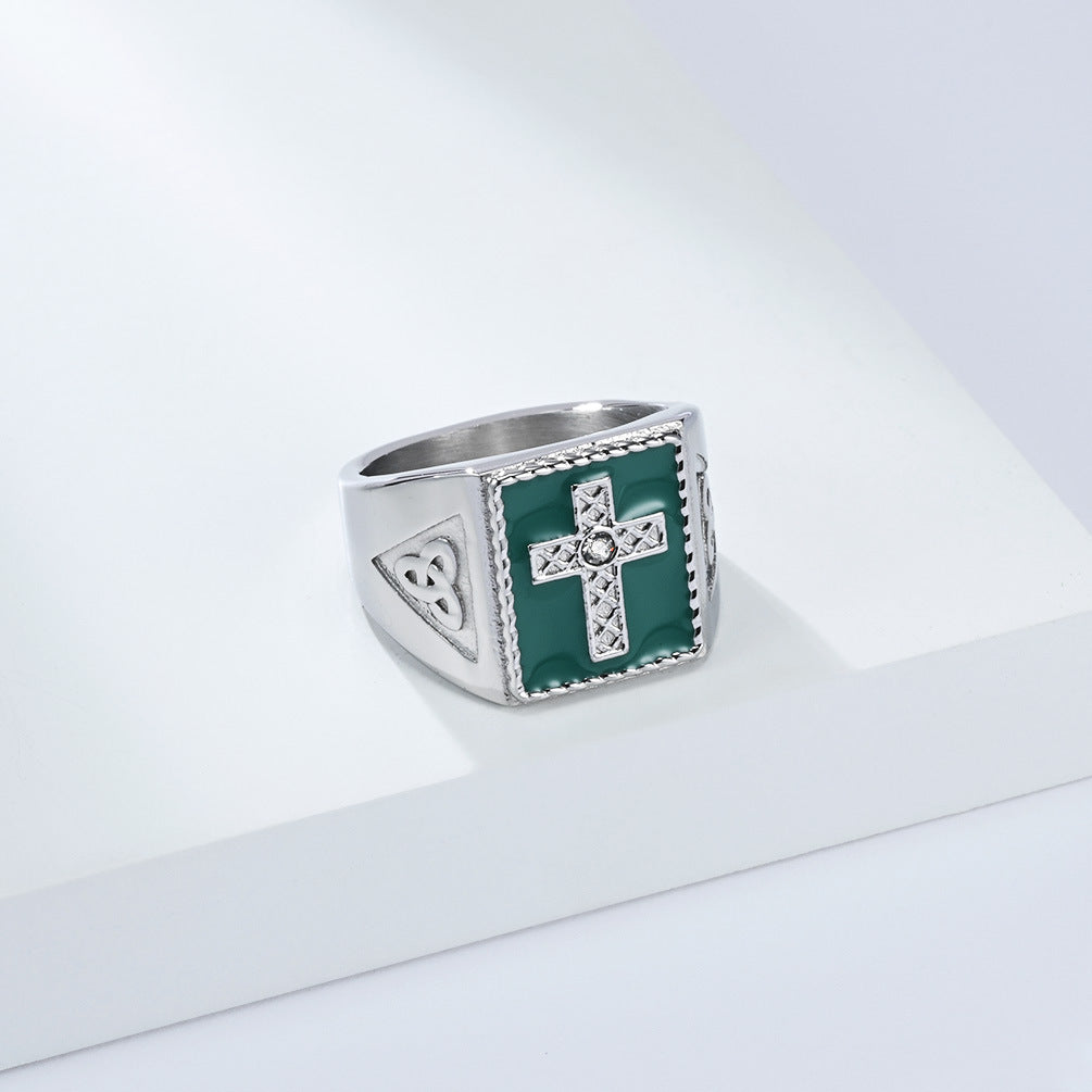 Steel Ring – Vintage Nordic Celtic Knot Cross Ring