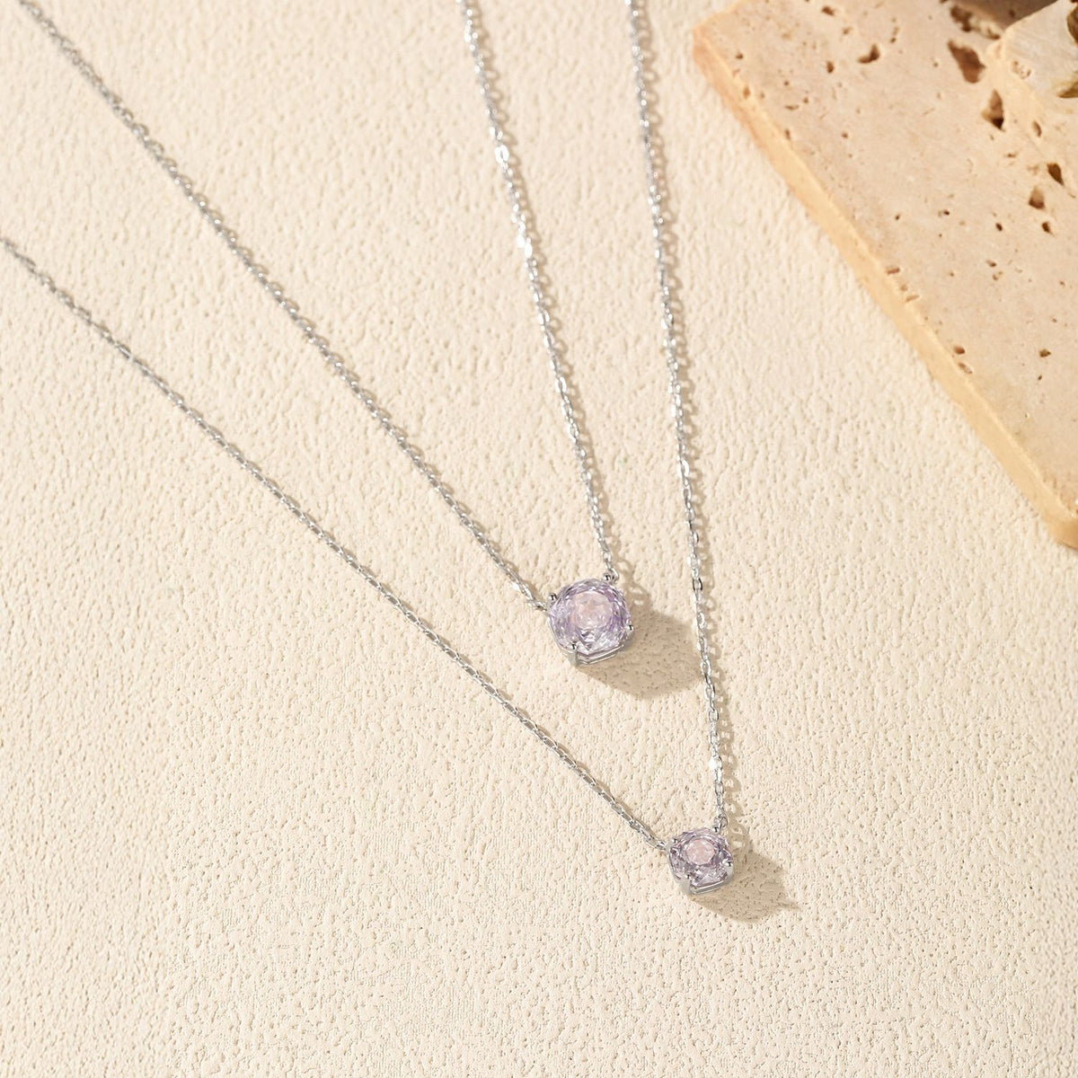 925 Sterling Silver Lavender Rose-Cut Zircon Pendant Necklace
