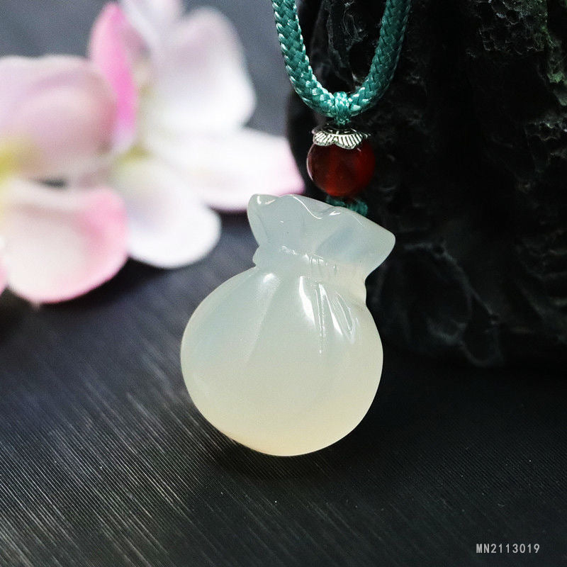 White Chalcedony Fortune Bag Pendant