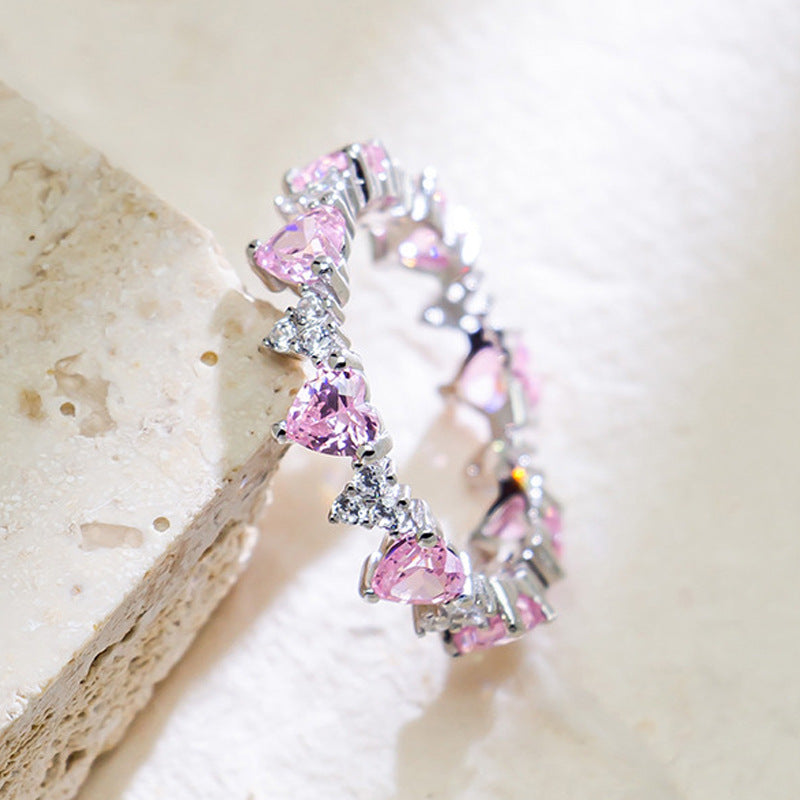 S925 Sterling Silver Pink Gemstone Sparkling Wind Ring