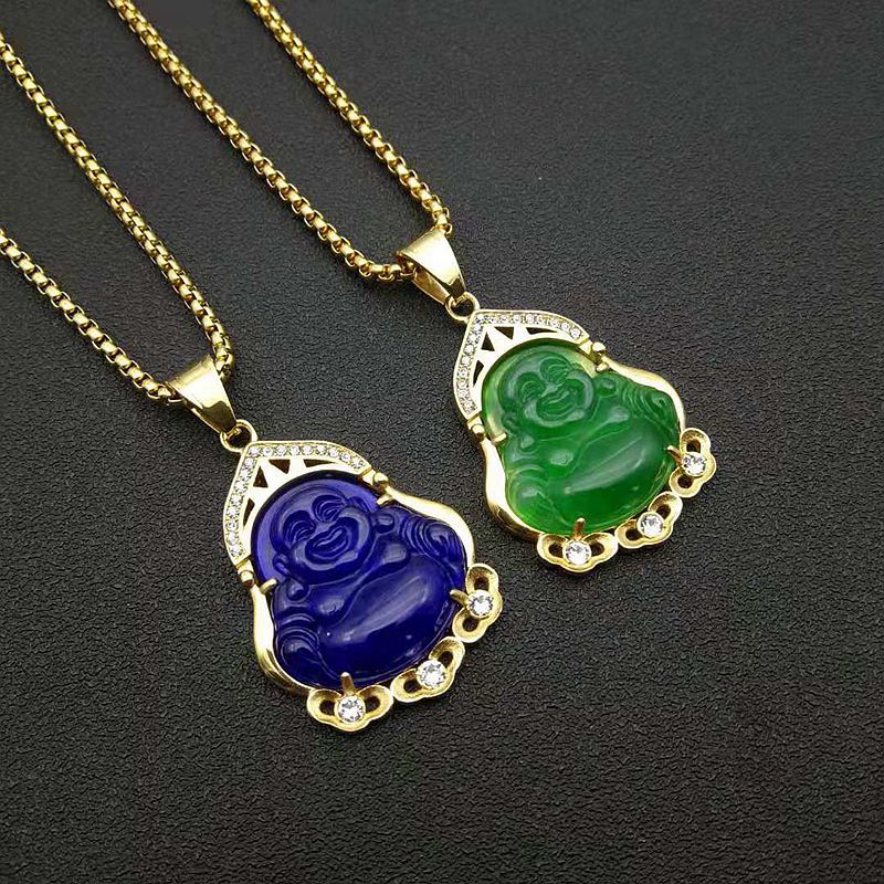 Jade Necklace – Statement Buddha Pendant Rhinestones