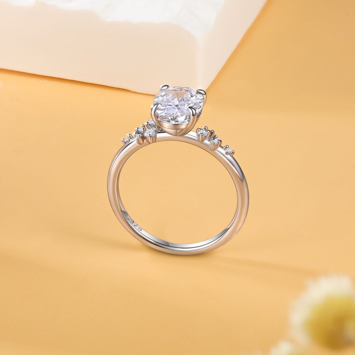 Planderful Sterling Silver Zircon Ring 7x9 Oval 2Ct Elegant Women Everyday Genie Luxury Jewelry