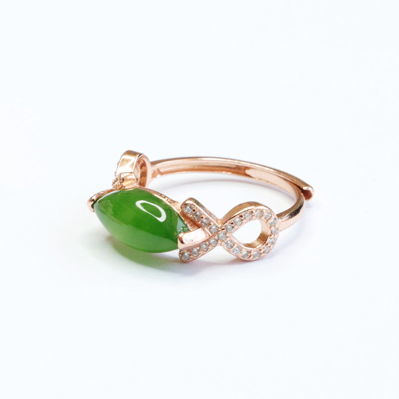 925 Sterling Silver Hetian Jasper Marquise Ring