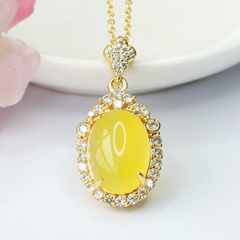 Golden Chalcedony Zircon Pendant Necklace