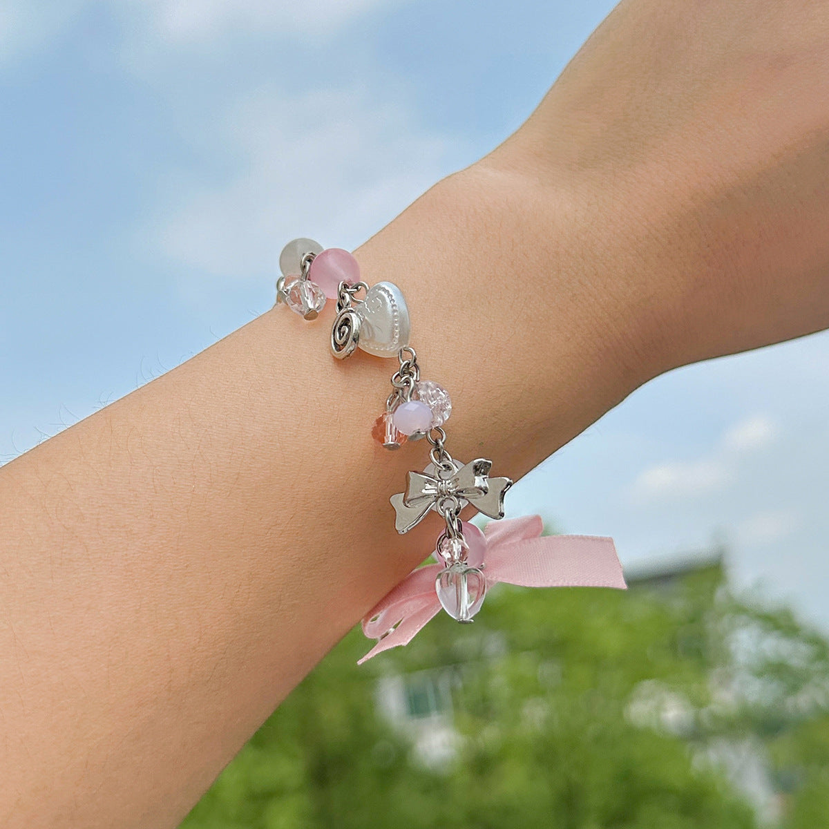 Planderful Pearl Bow Bracelet Imitation Pearls Fringed Statement Jewelry Lolita Style