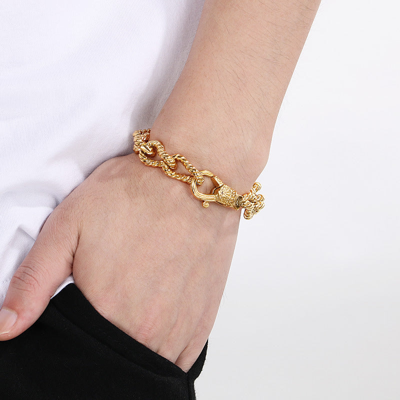 Planderful Mens Titanium Twist Chain Bracelet Retro Punk