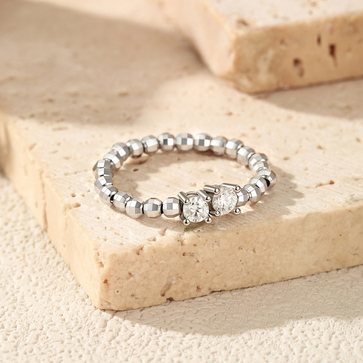Sparkling Bead Moissanite Stacking Ring