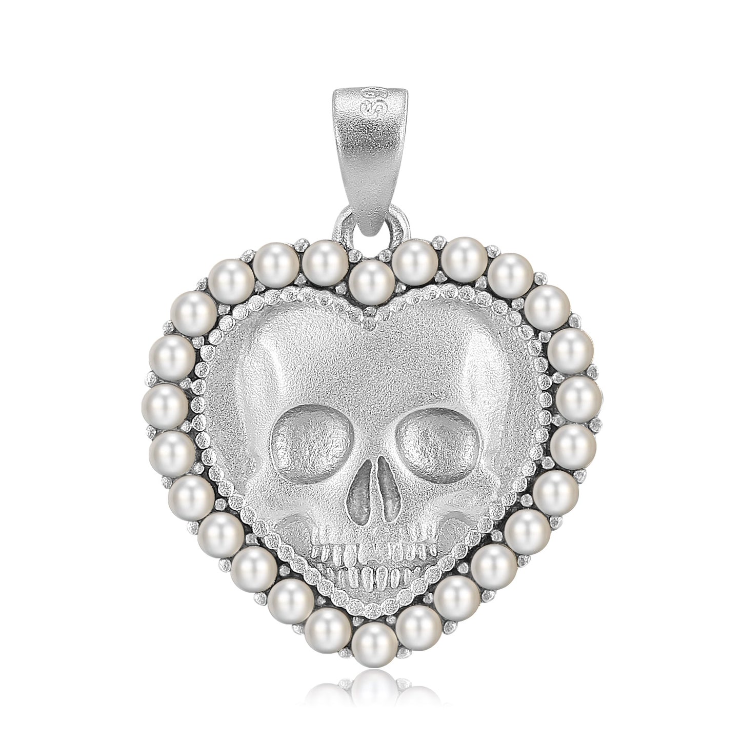 Halloween Skull Face Heart Shape Pendant Silver Necklace