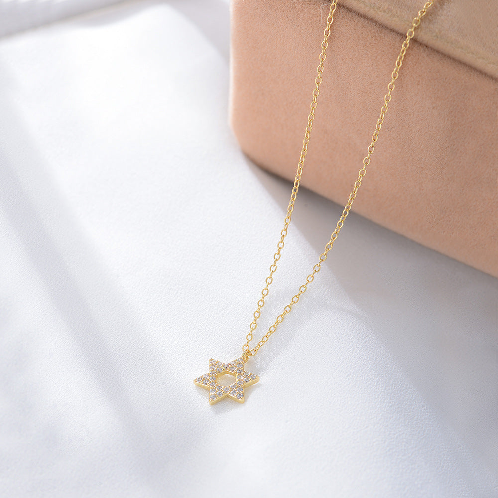 S925 Sterling Silver Shimmering Zircon Hexagram Pendant Necklace Micro-Inlaid Zircon Necklace Silver Jewelry
