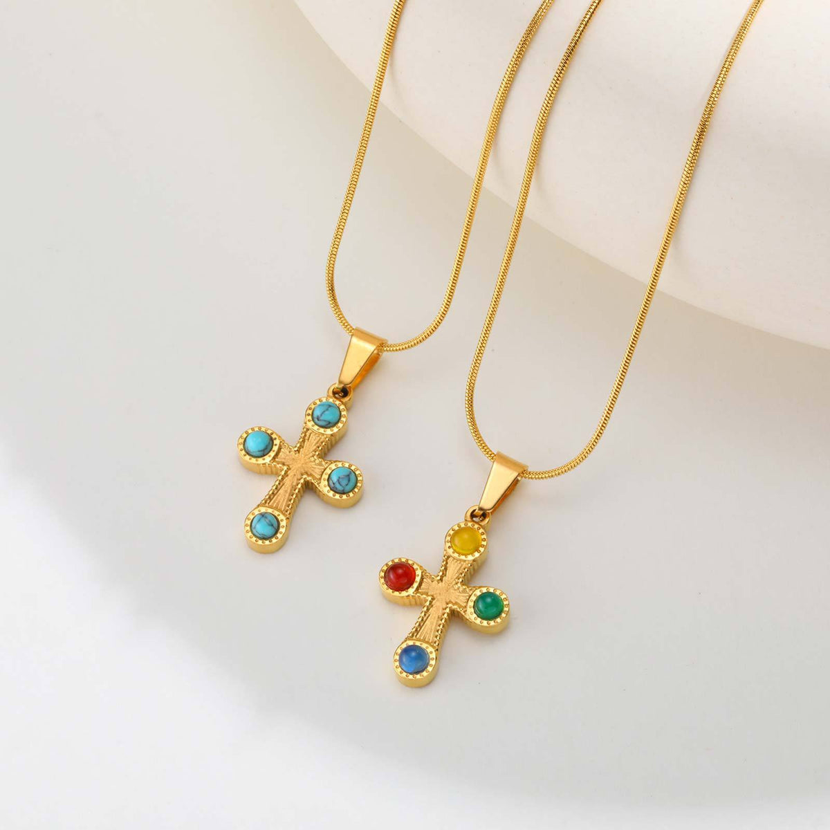 Gemstone Cross Pendant Necklace — Two Designs