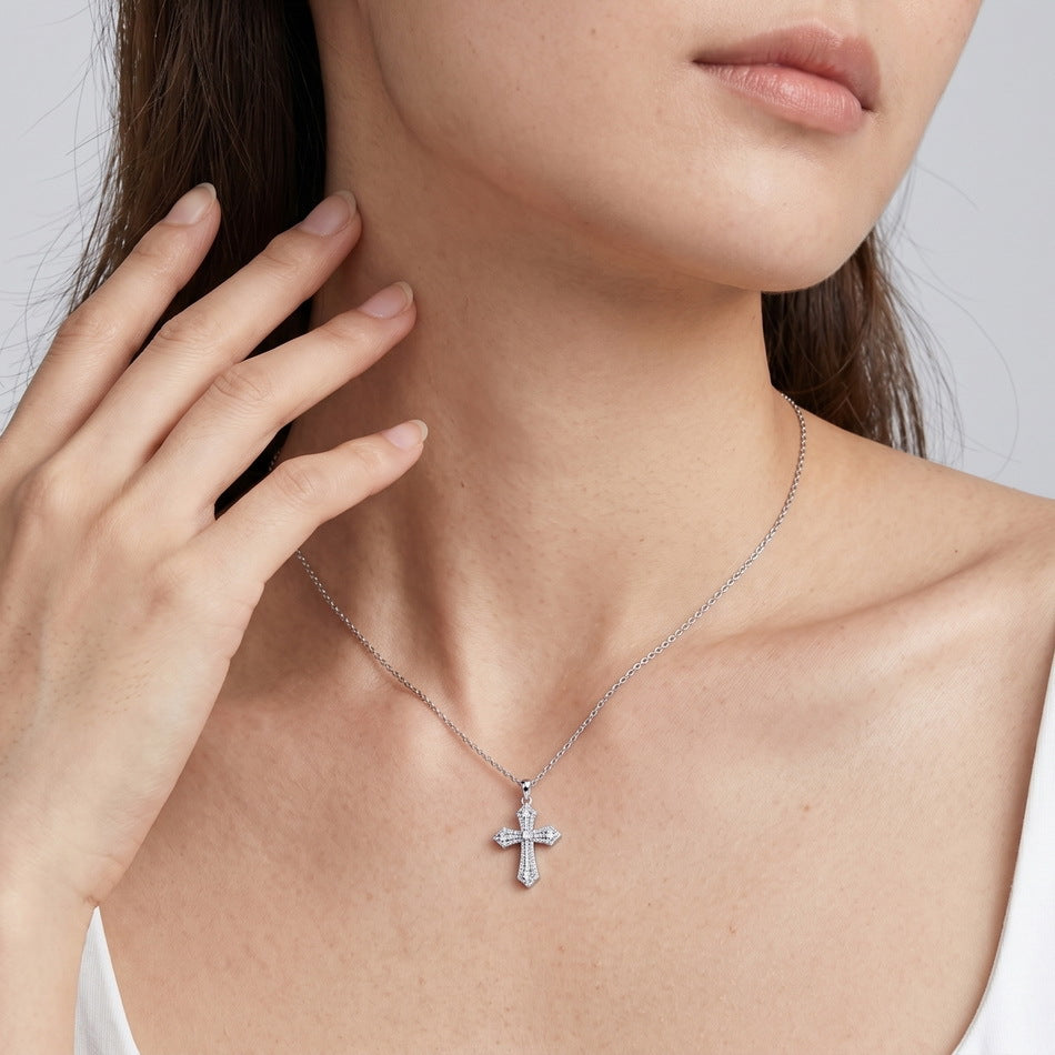 S925 Sterling Silver Moissanite Cross Necklace