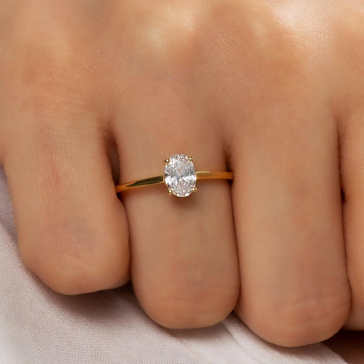 S925 Sterling Silver Single Zircon Ring Style Geometric Oval Zircon Ring