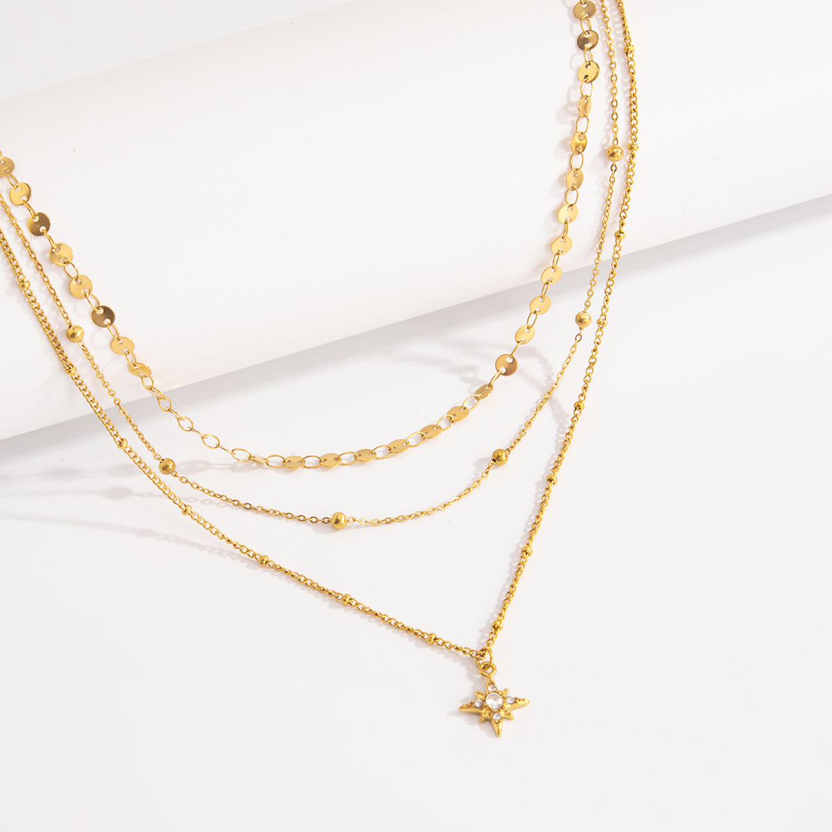 Eight-Point Star Layered Stainless Steel Necklace