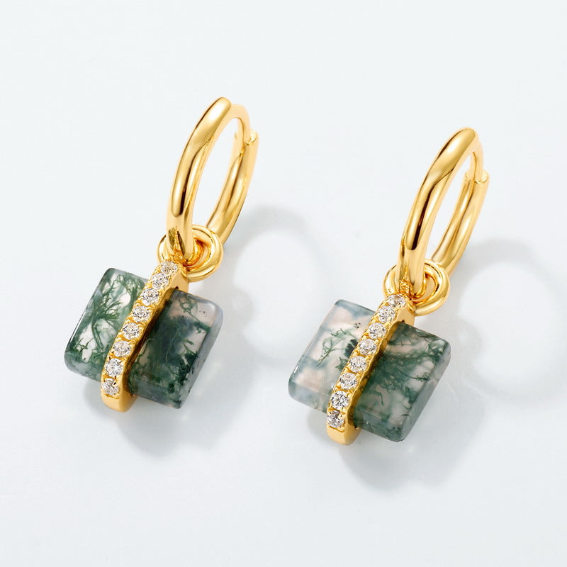 Planderful Everyday Genie Earrings – Elegant Green Moss Agate Design