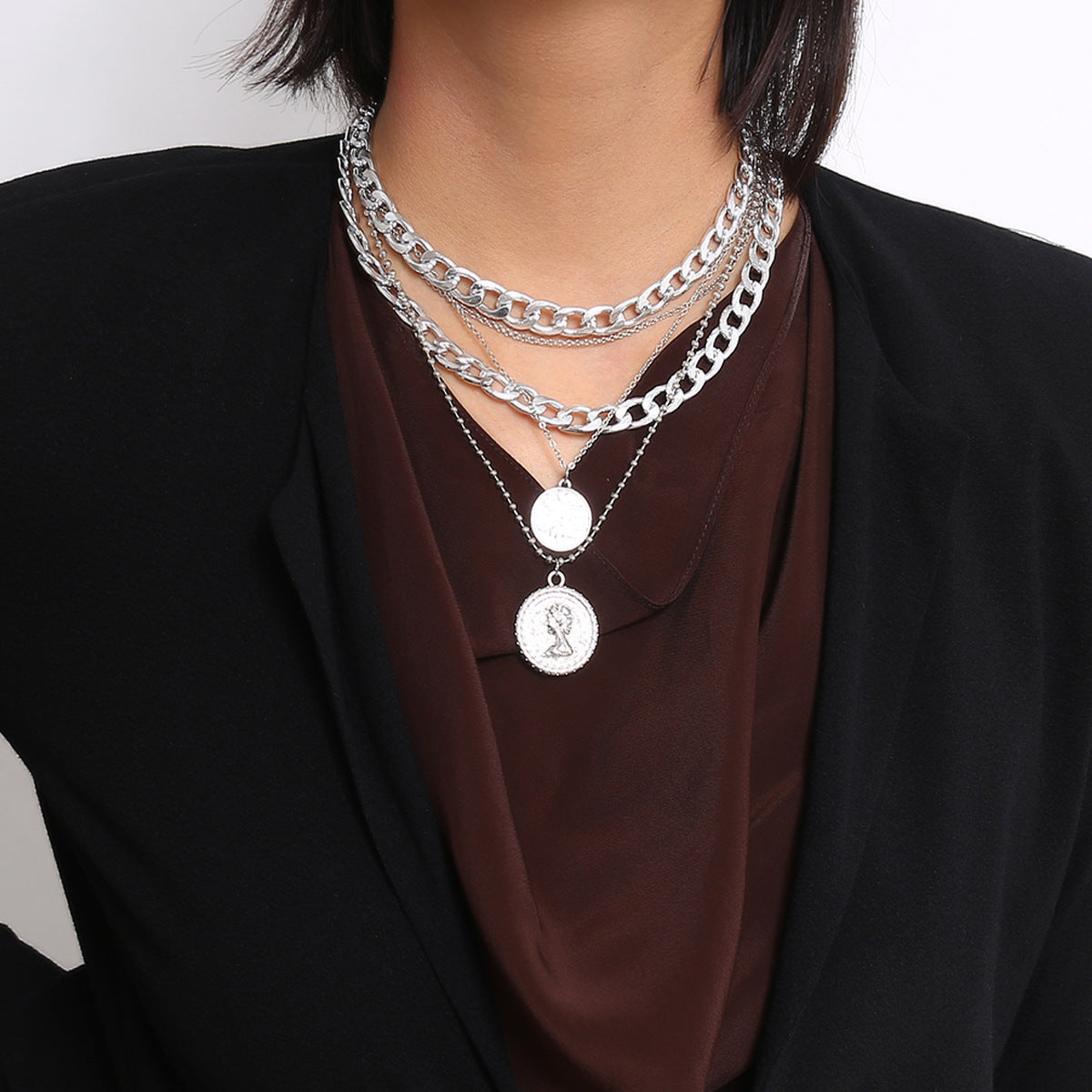 Punk Queen Portrait Layered Necklace