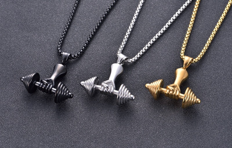 Planderful Everyday Genie Dumbbell Pendant Necklace Personalized Titanium Steel For Men Fitness Lovers