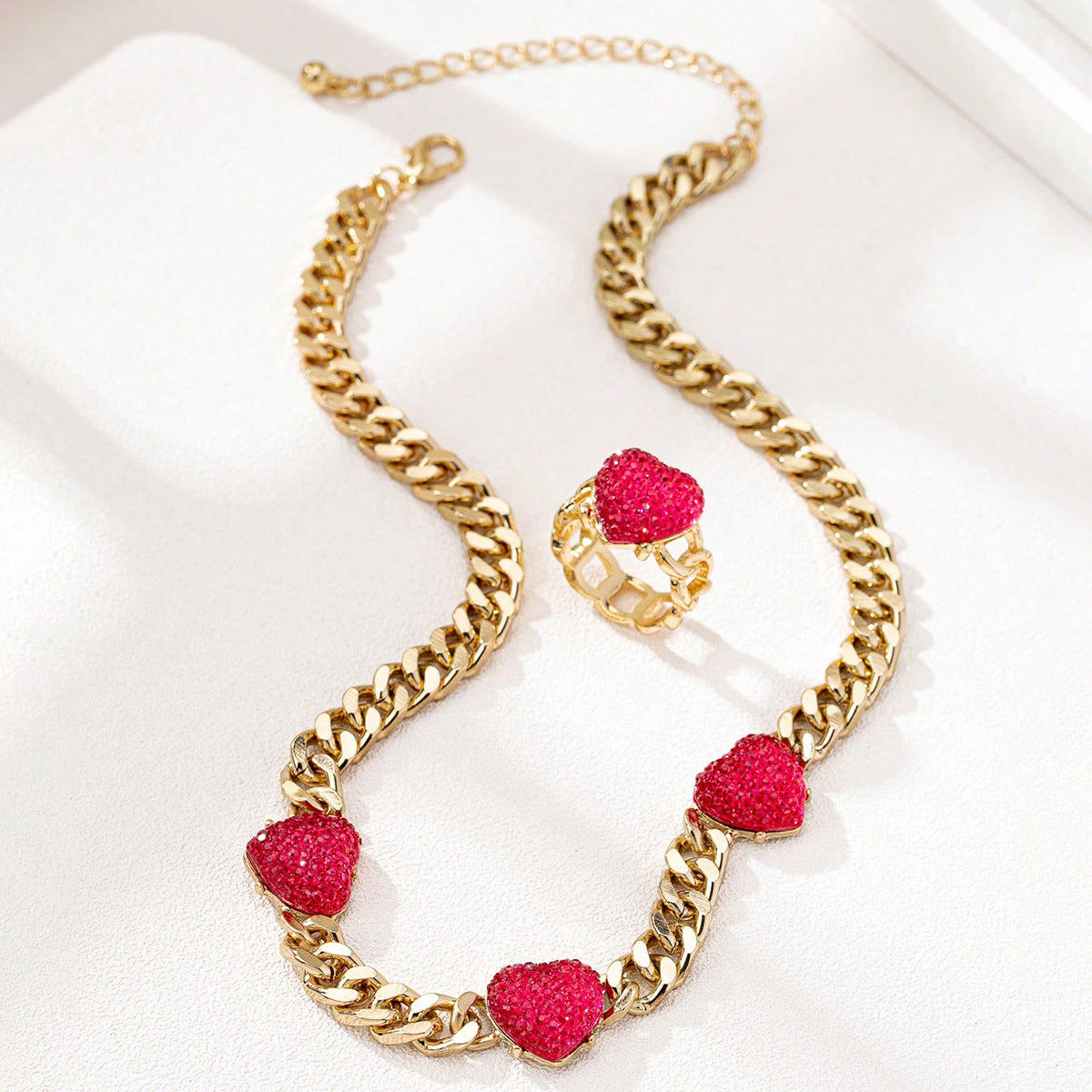 Planderful Chic Resin Heart Necklace And Ring Set For Women