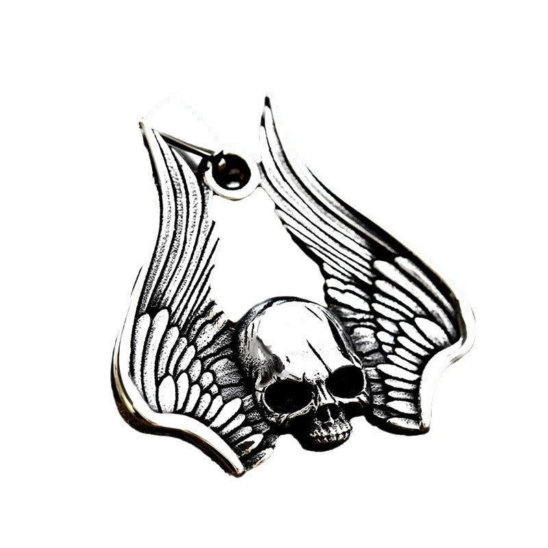 Titanium Steel Retro Skull Pendant with Wings - European American Men's Jewelry