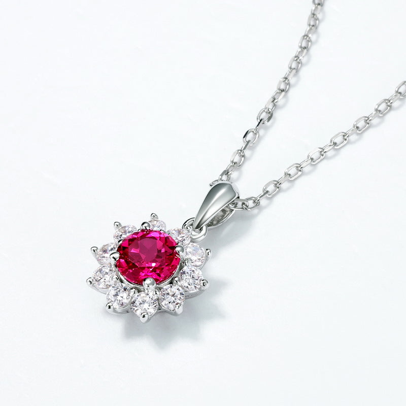 S925 Sterling Silver Lab-Grown Ruby Snowflake Pendant Necklace