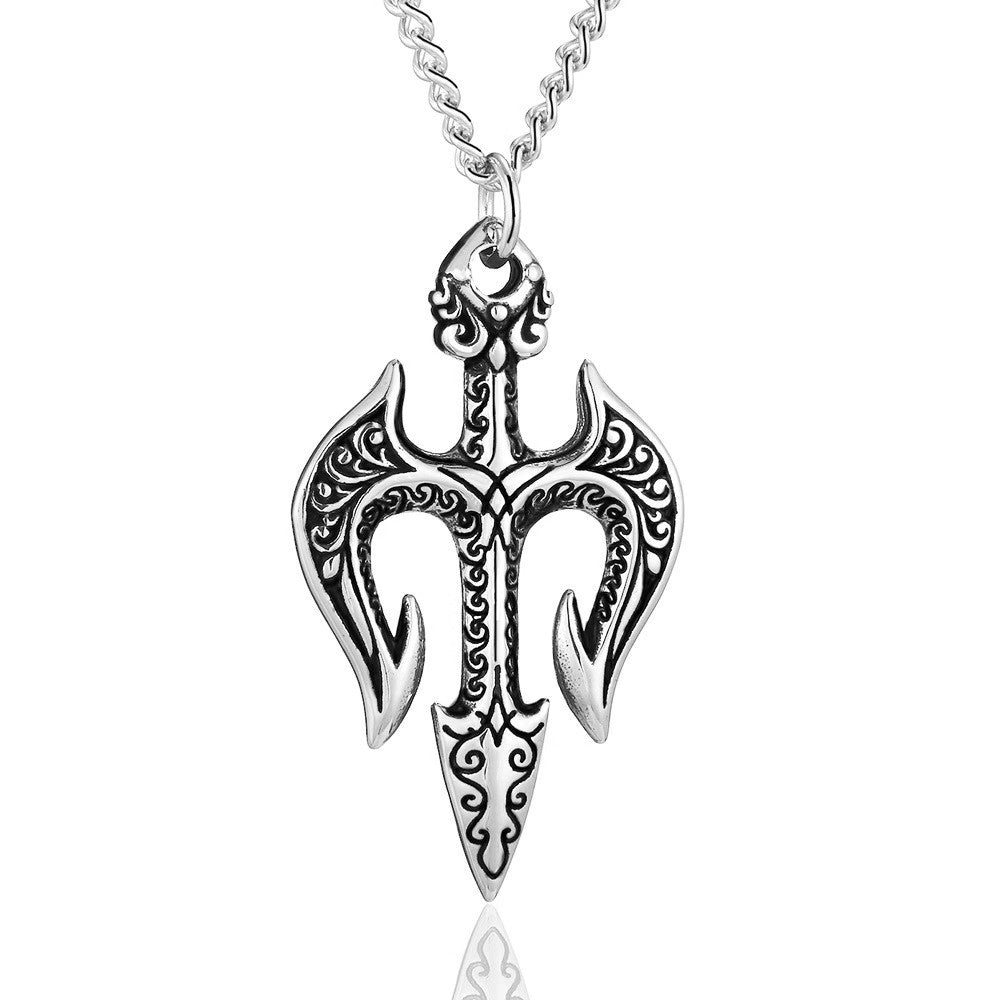 Planderful Jewelry Sea King Trident Necklace in Stainless Steel Three-Dimensional Pendant With Retro Modern Aesthetic