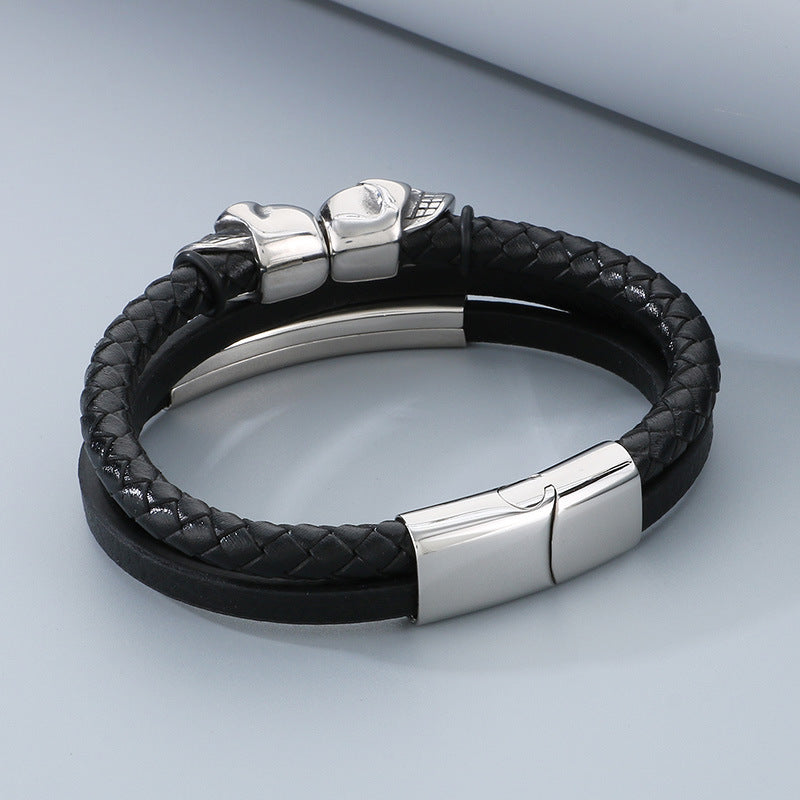 Planderful Mens Stainless Steel Skull Buckle Bracelet