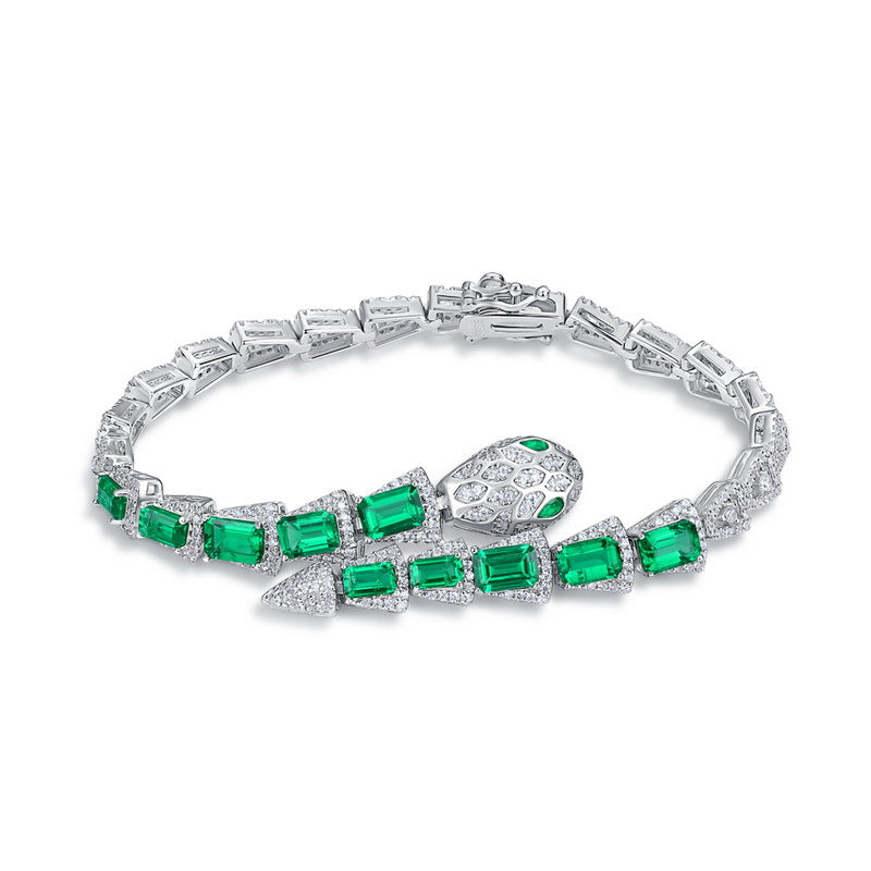 Planderful Cross-border New Personalized Snake Cultivation Color Treasure Set Fashion S925 Silver Inlaid Lab Grown Gemstone Snake Bracelet Women – Elegant and Unique Design