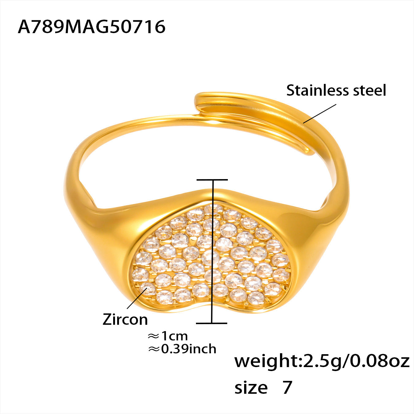 Planderful Zircon Love Ring Opening Design Titanium Fans