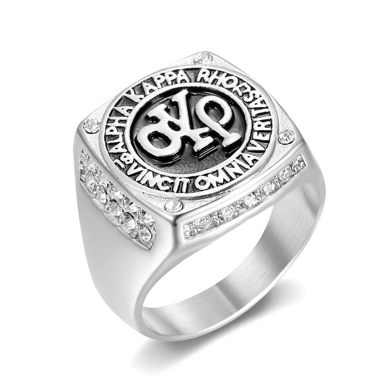 Mens Ring Stainless Steel Gold Plated Rhinestone AKP Planderful Everyday Genie Size 7 to 13