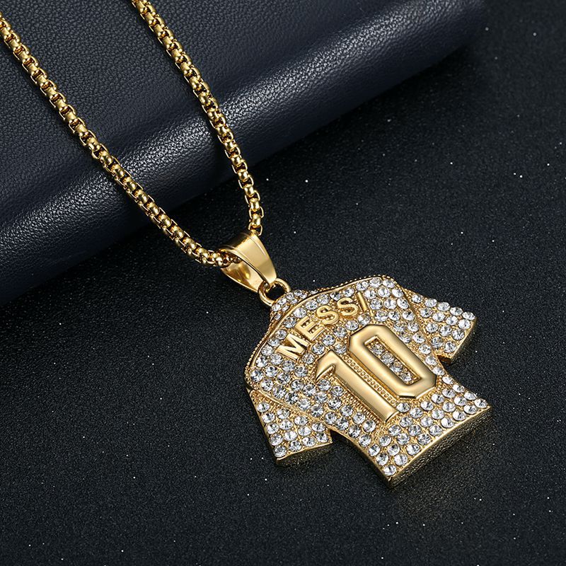 Planderful Everyday Genie Premium Football Jersey Pendant Necklace Titanium Steel Gold Plated Zircon For Hip Hop Fans