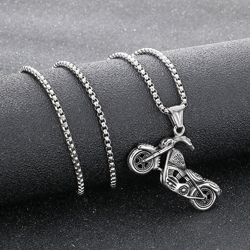 Planderful Skull Motorcycle Pendant For Men Titanium