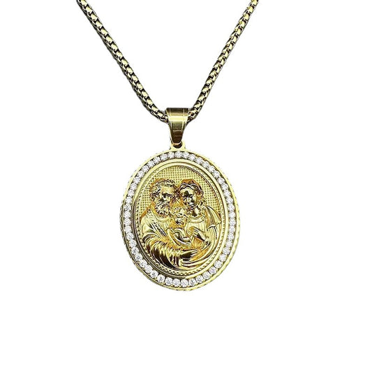 Zircon Necklace – Statement Stainless Steel Gold-Plated Jesus Father And Son Pendant