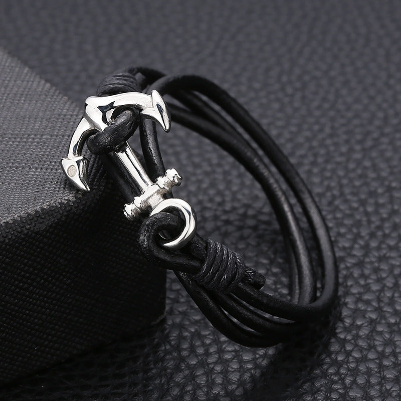 Planderful Men Stainless Steel Anchor Rope Bracelet Navy