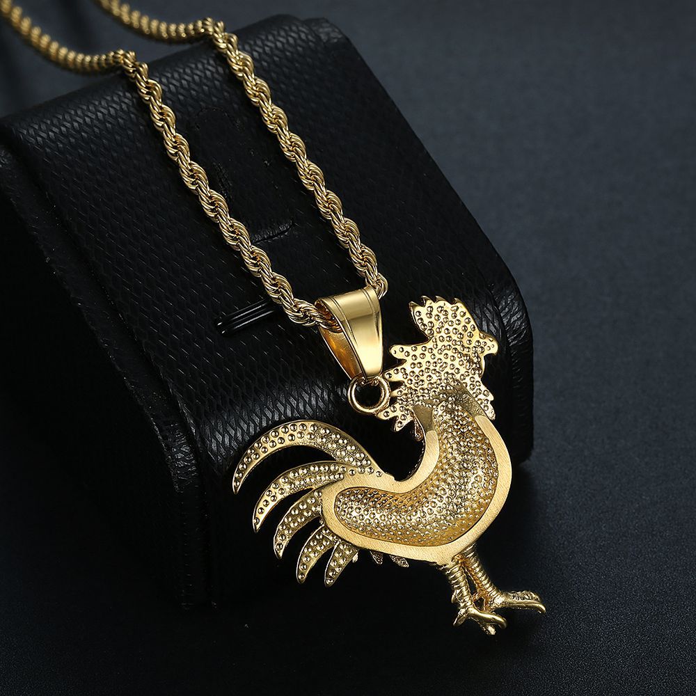 Zircon Necklace - Statement Gold Plated Rooster Pendant