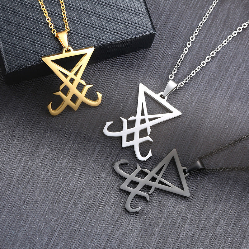 Titanium Steel Lucifer Seal Pendant for Men, Black Jewelry