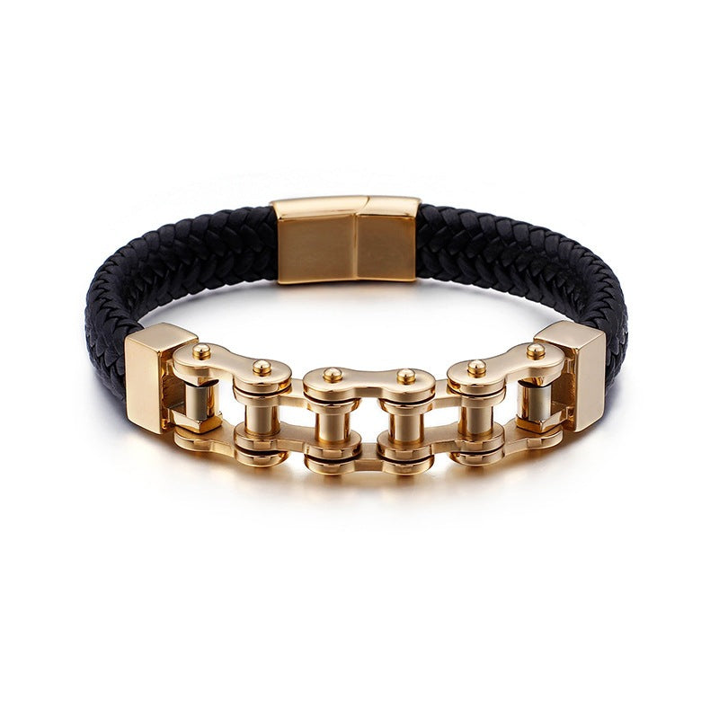 Locomotive Style Woven Leather Rope Men's Bracelet – Man Magnetic Buckle Bicycle Chain