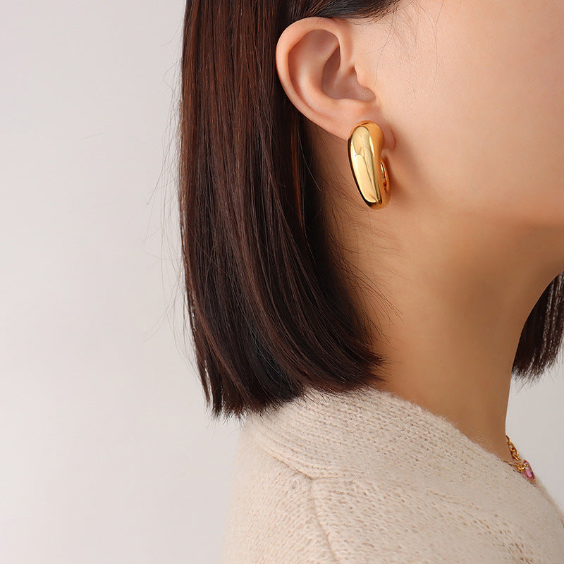 Chic C-Shaped Geometric Earrings - Gold Plated Titanium Steel Jewelry for Autumn/Winter